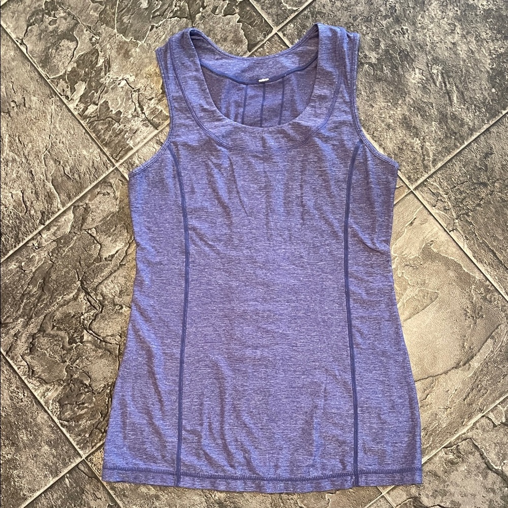 LULULEMON Dash Tank II Blue/Purple Athletic Stretch Sports Ruffle w iPod Pocket